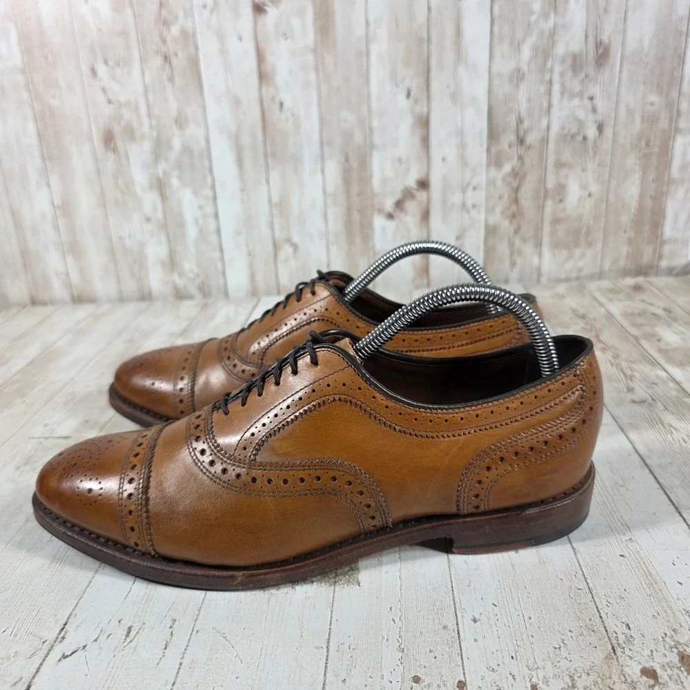 Brooks Brothers Mens Tan Leather Brogue Cap Toe Oxford‎ Shoes 8 D Made in USA